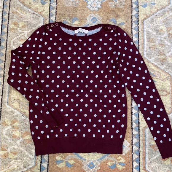 LOFT Sweaters - Loft Burgundy Sweater with Gray Polka Dots
